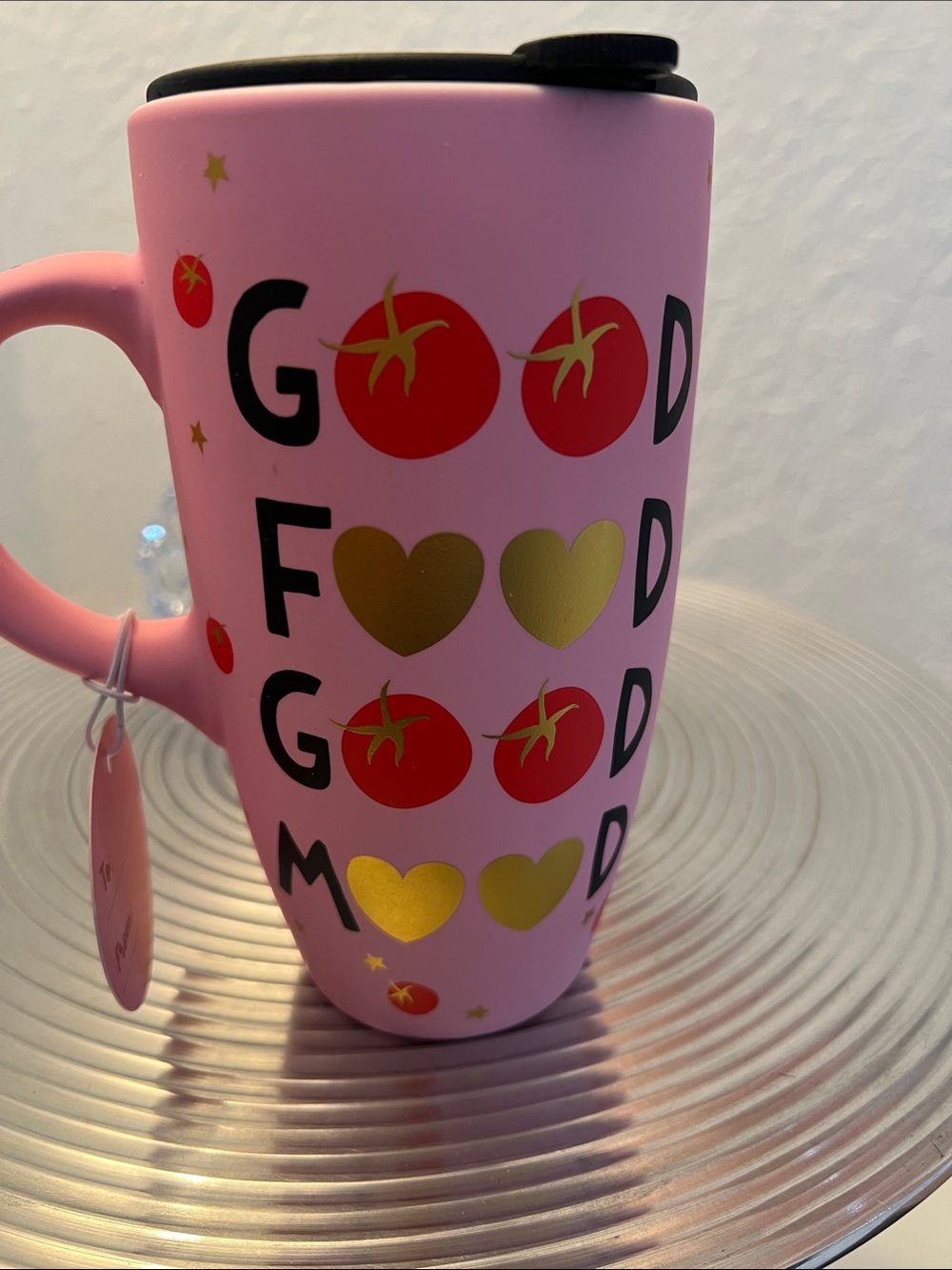 JUBILLIE  NWT Pink  'Good Food Good Mood' Ceramic Travel Mug with gift card